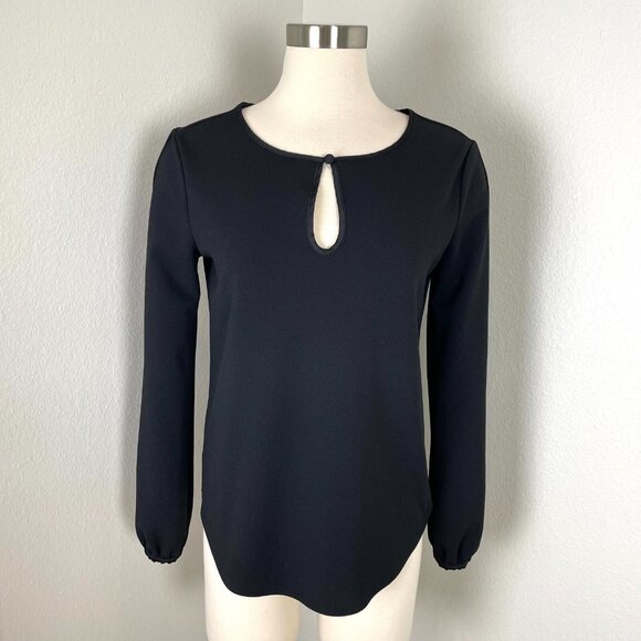 Ann Taylor Womens Small Black Key Hole Front Long Sleeve Shirt Top Blouse - Picture 1 of 11